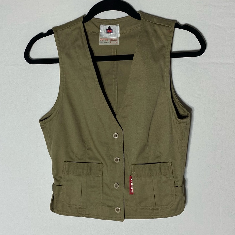 Vintage Le Chateau Khaki Cotton Button Up Vest S Gorpcore Granola Girl Twee